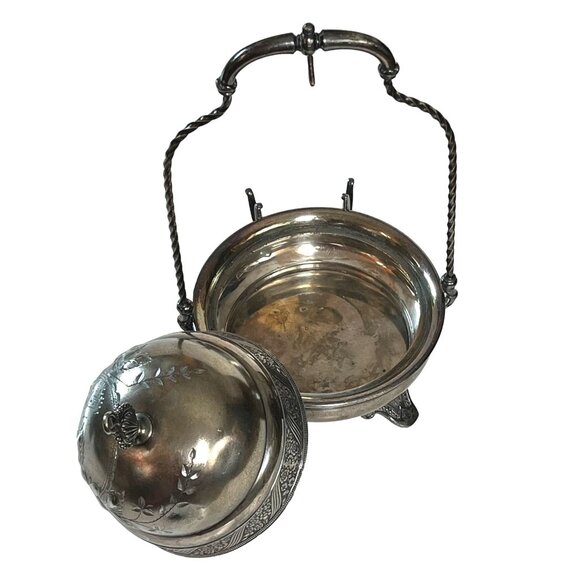 Vintage James W. Tufts Silver-Plate Butter Dish Hanging Lid - Picture 2 of 11